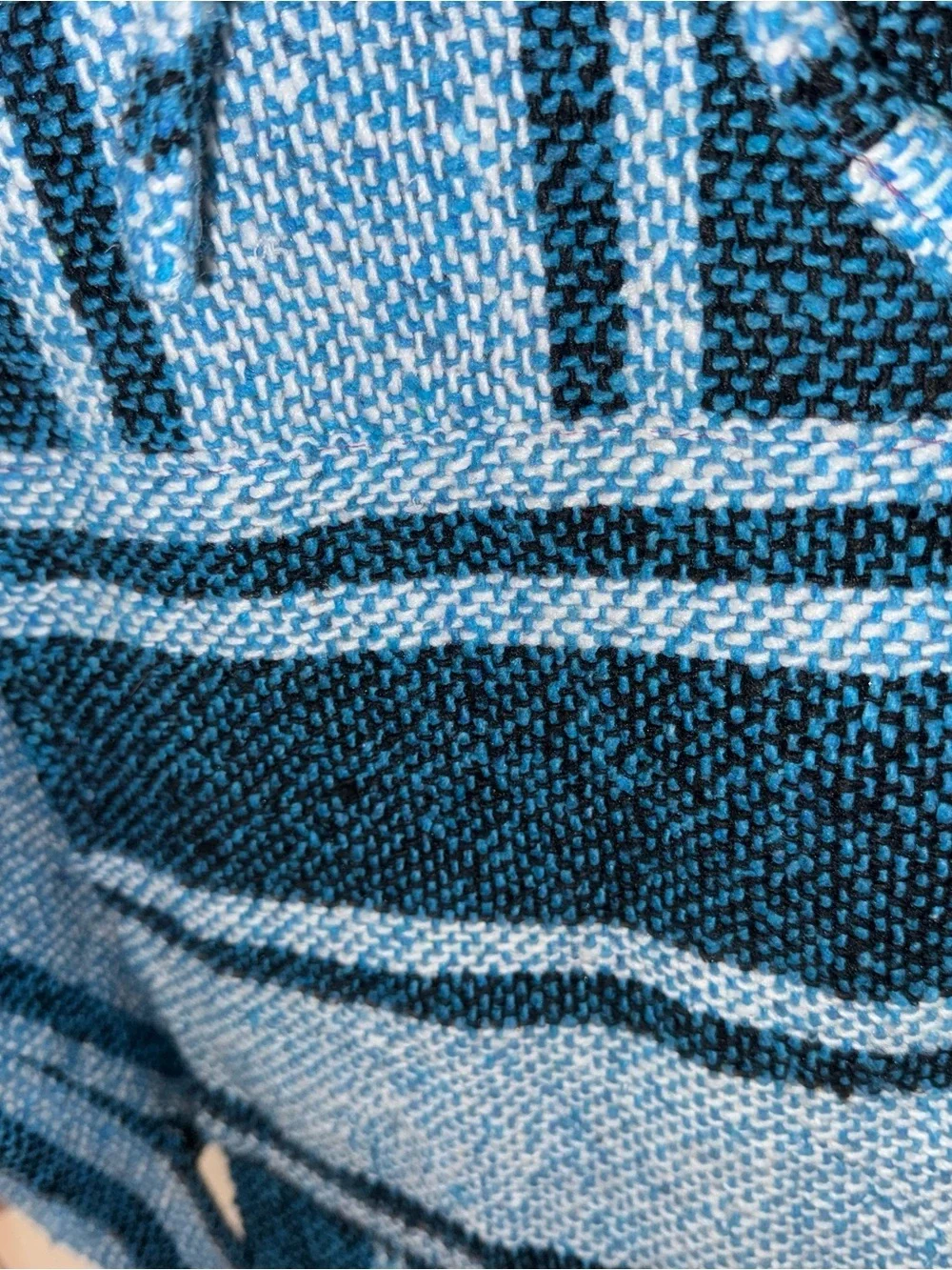 Mexican Baja Hoodie Blue Woven Pullover Hooded Drug Rug Style Made in Mexico
